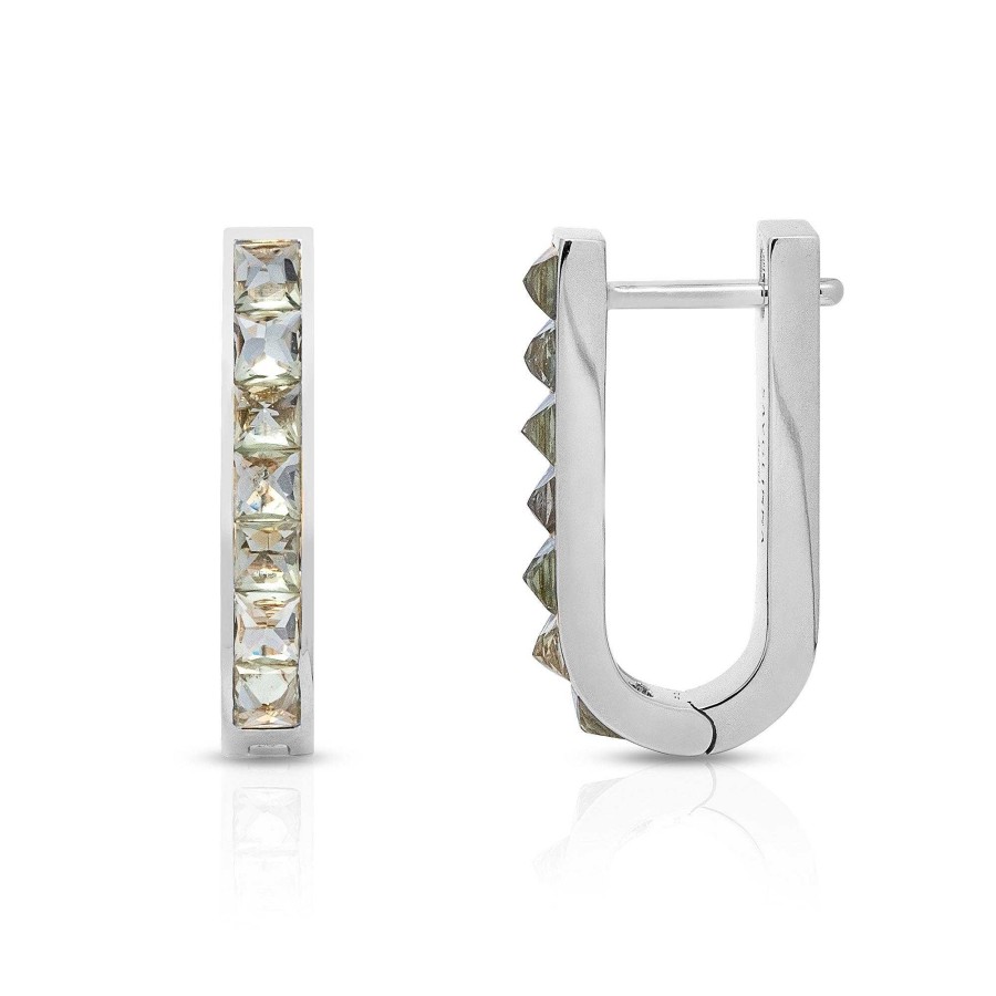 Earrings Savolinna | Spiked Huggie Single Row With Green Sapphires