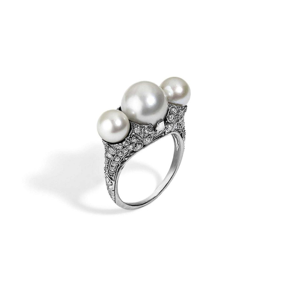 Rings SG Fine | Antique Edwardian 3 Pearl Ring Platinum