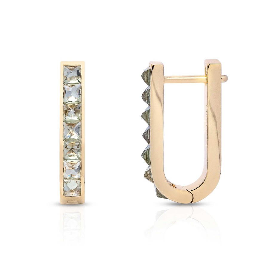 Earrings Savolinna | Spiked Huggie Single Row With Green Sapphires