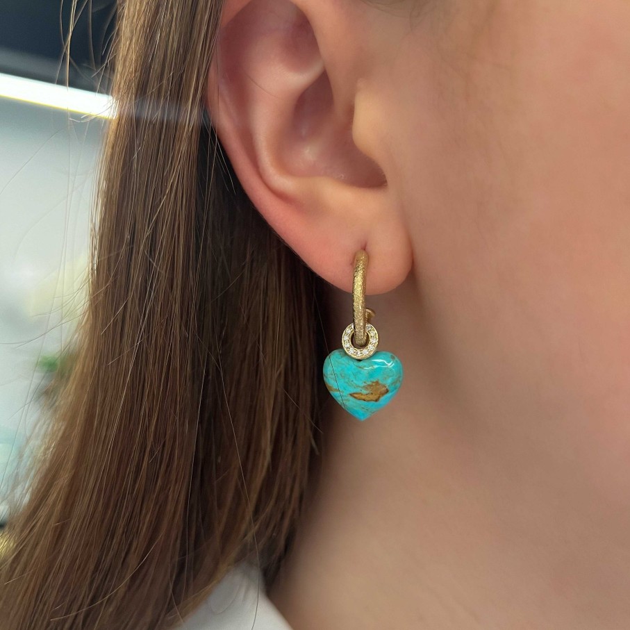 Earrings Imperfect Grace | Small Harlow Turquoise Heart Earring Charm 14K Yellow Gold