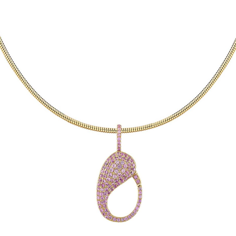 Necklaces SG Fine | Pink Sapphire Pave Lock Charm