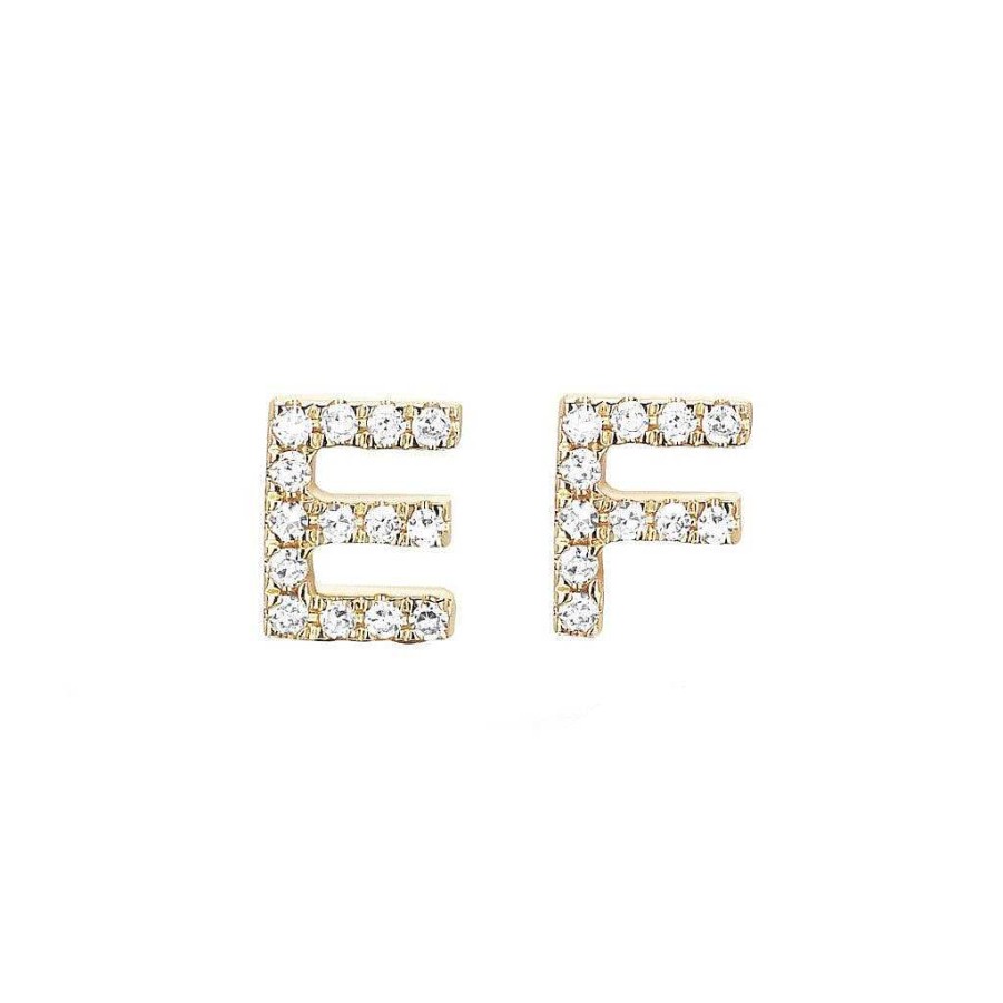 Earrings EF Collection | Mini Diamond Initial Stud Earrings