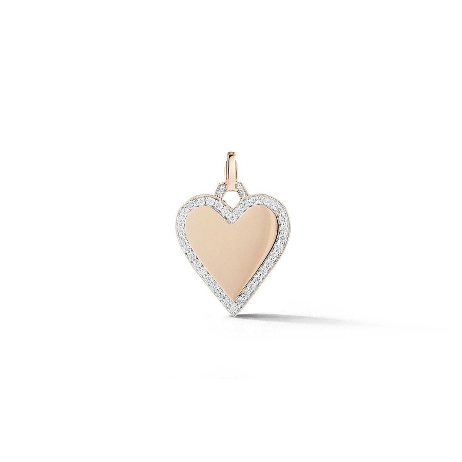 Necklaces Walters Faith | Dora Gold And Pave Edge Heart Charm 18K Rose Gold