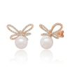 Earrings SG Fine | Pearl And Diamond Bow Stud Earrings