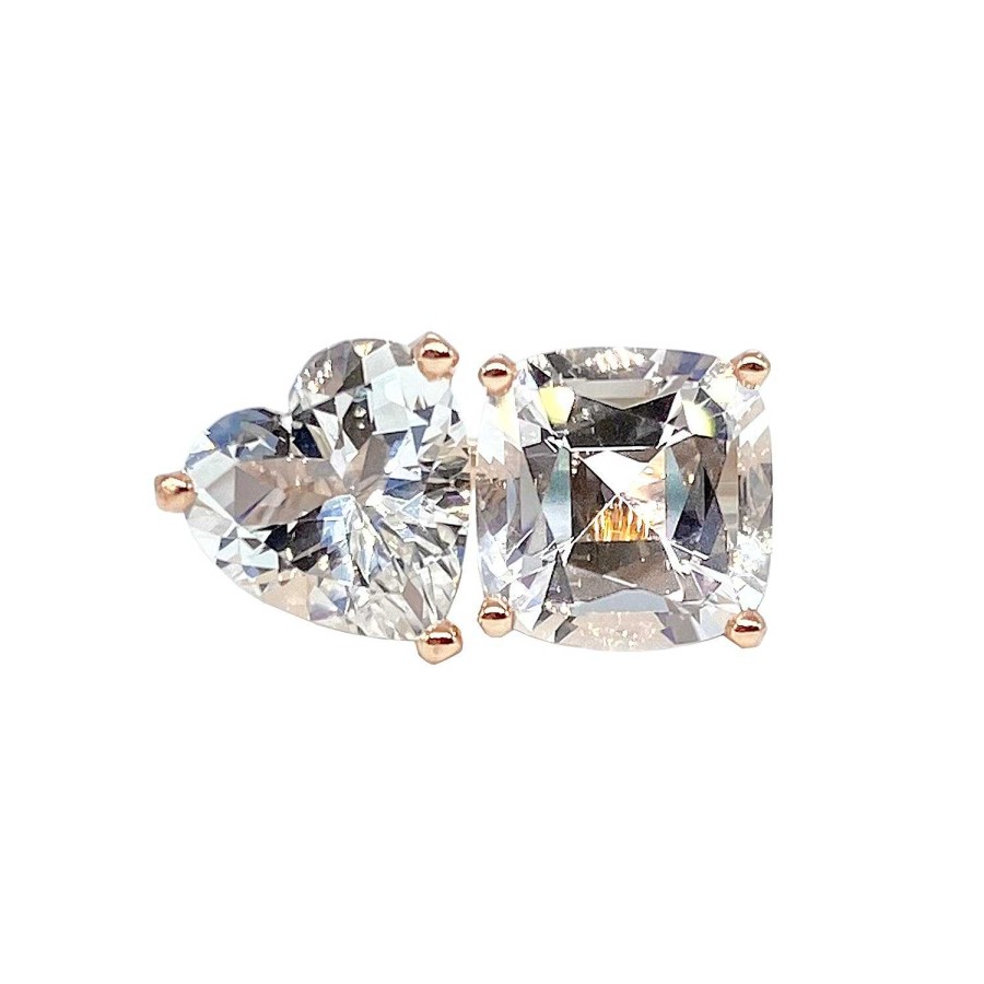 Rings Jane Taylor | Bold White Topaz Cushion And Heart Two-Stone Ring