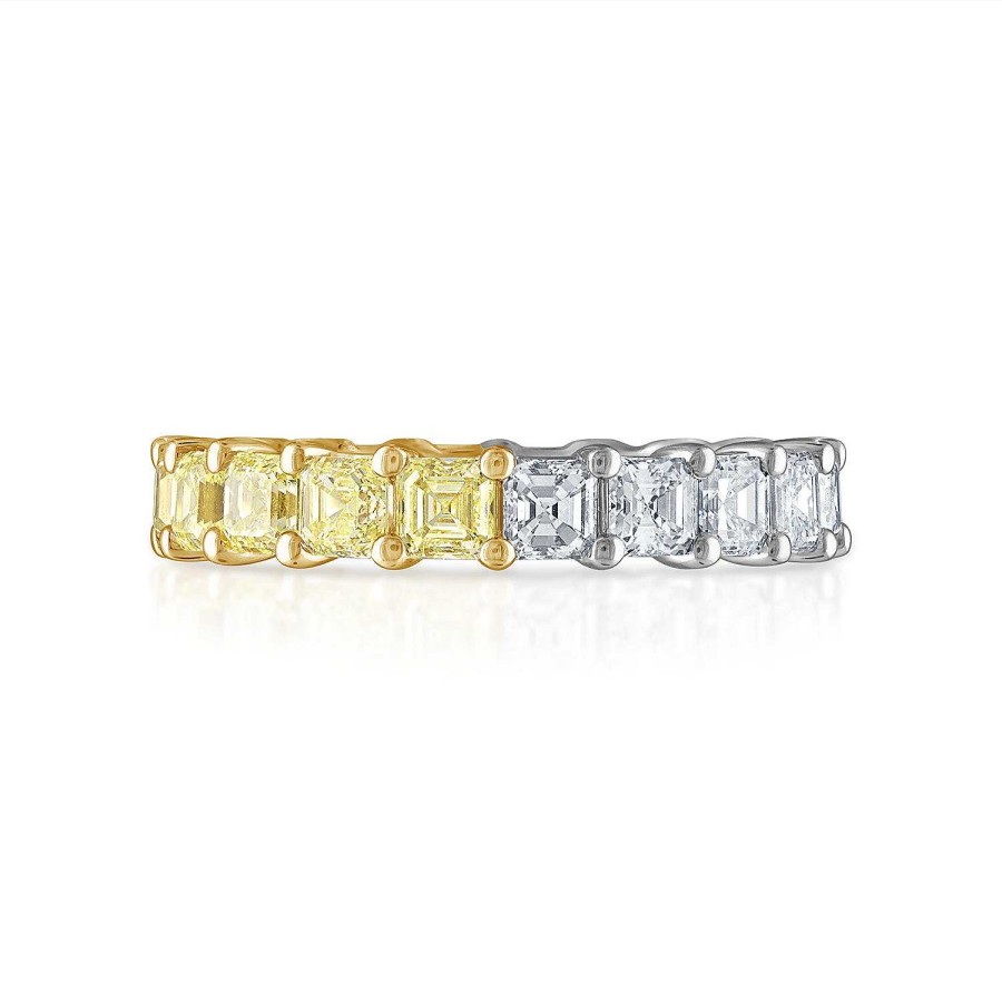 Rings SG Fine | Two Tone Asscher Cut Eternity Band 18K White/Yellow Gold