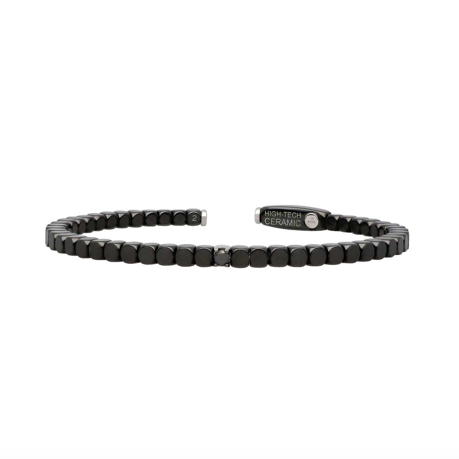 Bracelets Roberto Demeglio | Men'S Matte Black Ceramic Dado Bracelet With Single Diamond