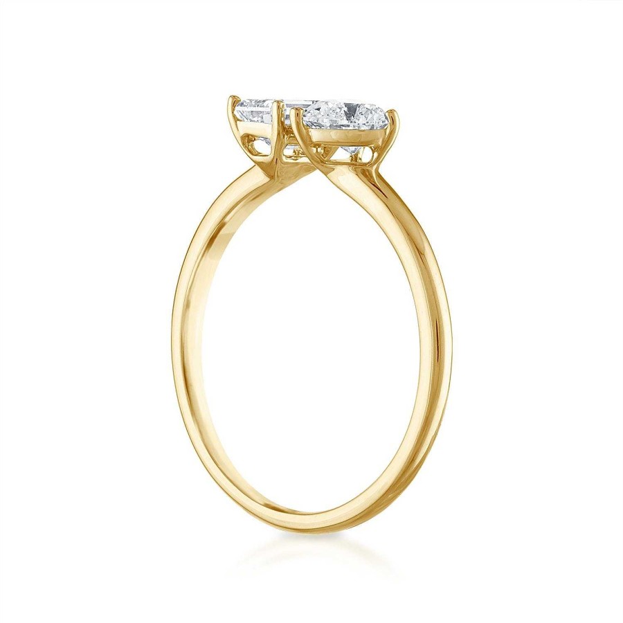 Rings SG Fine | Mini Emerald-Heart Two Stone Ring 14K Yellow Gold