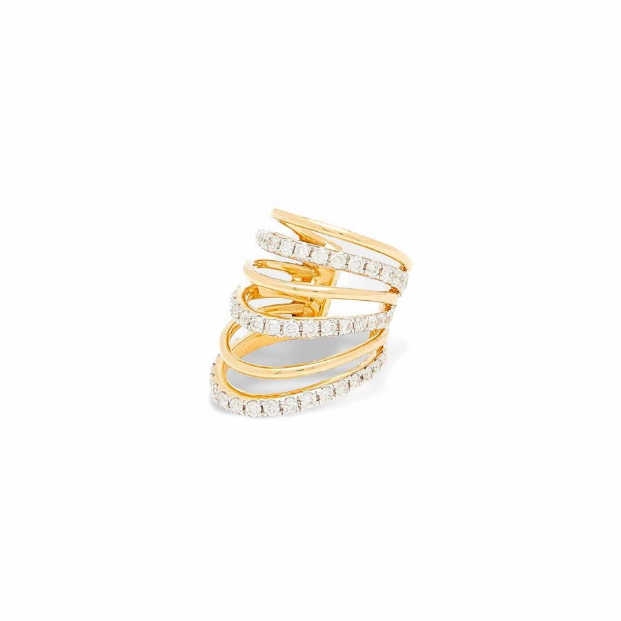 Earrings Yvonne Leon | 6 Row Gold And Diamond Ear Cuff 18K Yellow Gold