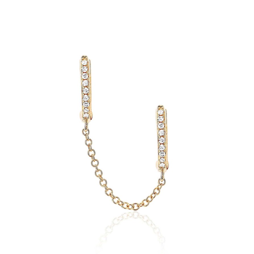 Earrings EF Collection | Diamond Double Huggie Chain Earring