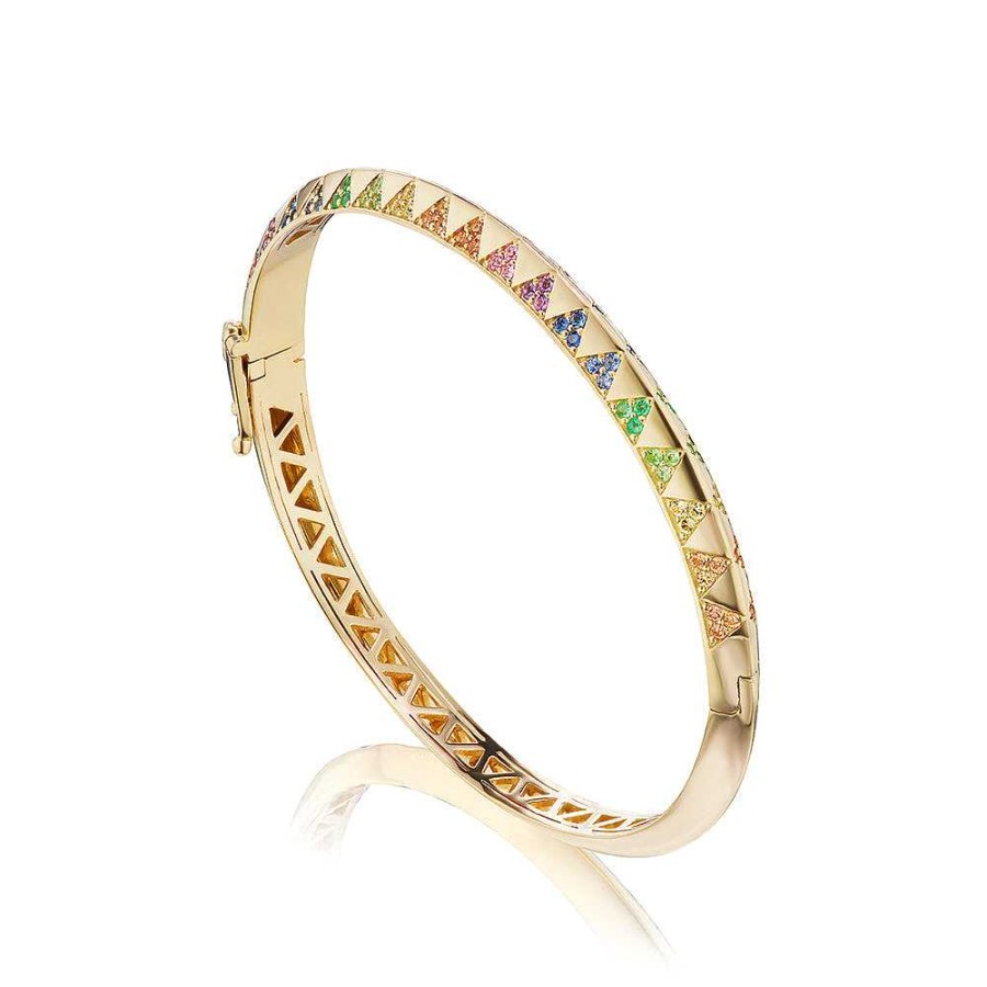 Bracelets Harwell Godfrey | Knife Edge Rainbow Gemstone Bangle 18K Yellow Gold