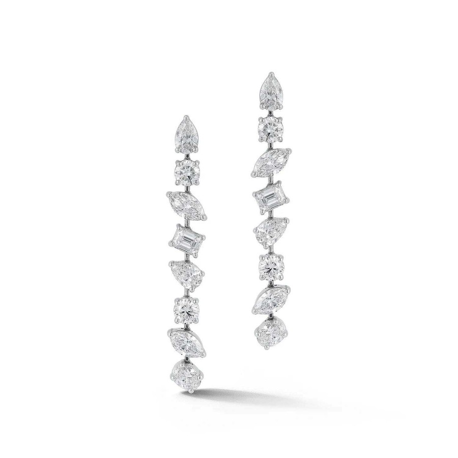 Earrings SG Fine | Multi Shape Diamond Drop Stud Earrings 14K White Gold