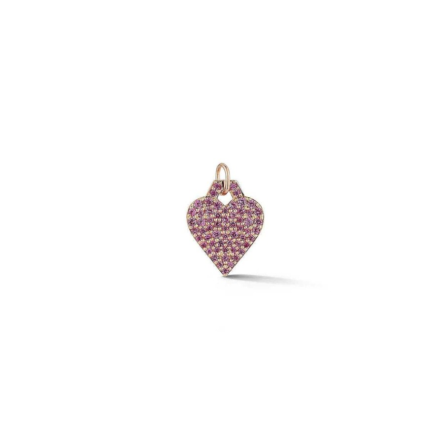 Necklaces Walters Faith | Dora Mini Heart With Pink Sapphires Charm 18K Rose Gold