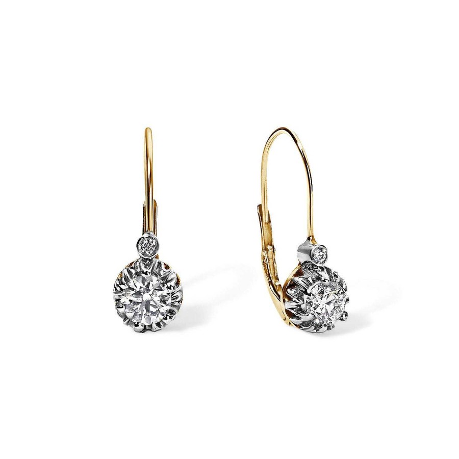 Earrings SG Fine | Vintage Round Drop Earring 14K Yellow Gold / 14K White Gold