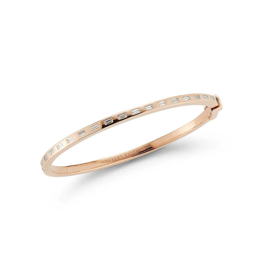 Bracelets Walters Faith | Ottoline Diamond Baguette Hinged Bangle 18K Rose Gold