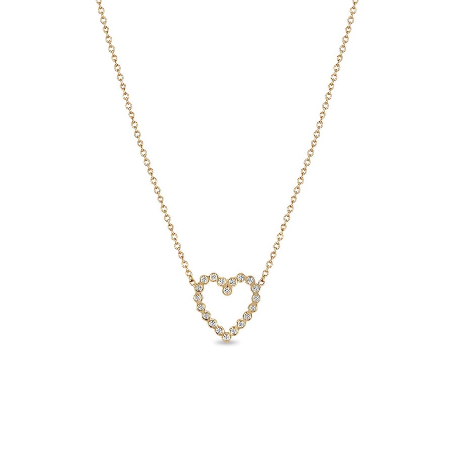 Necklaces Zoe Chicco | Small Bezel Set Open Heart Necklace