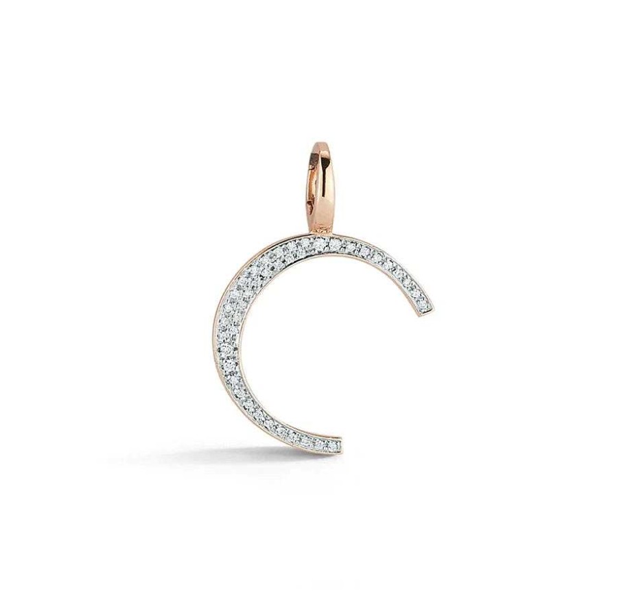 Necklaces Walters Faith | Woolf Gold And Diamond Initial Charm 18K Rose Gold