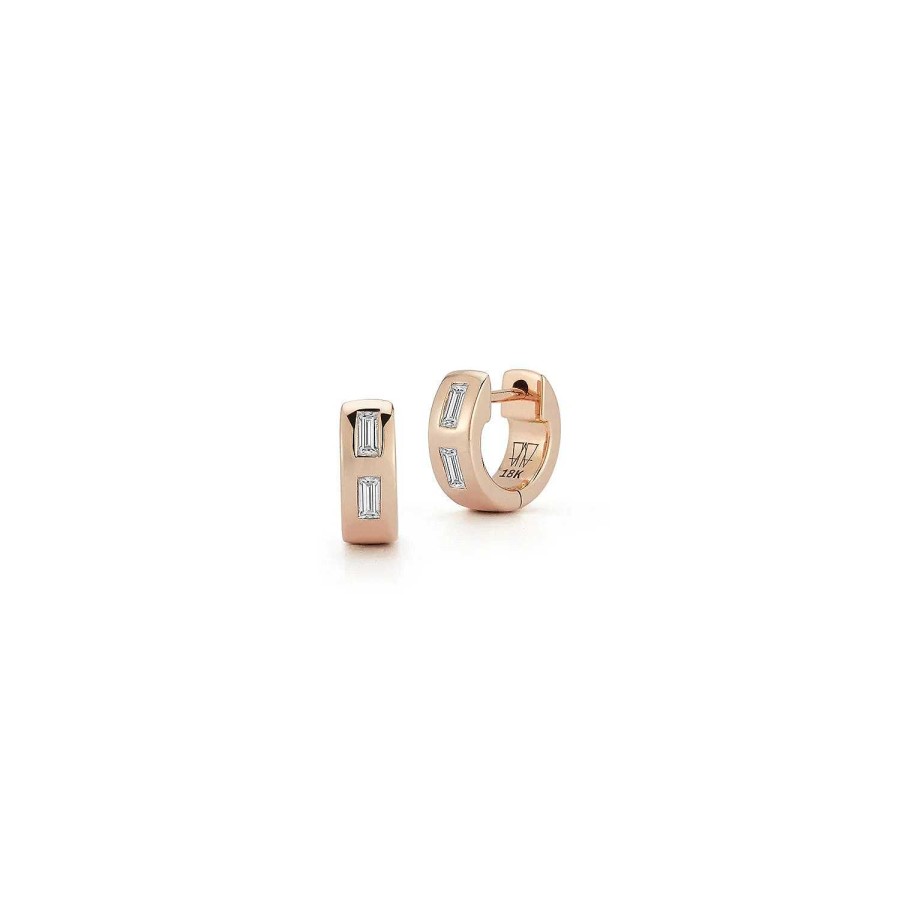 Earrings Walters Faith | Ottoline Gold And Baguette Diamond Huggie 18K Rose Gold