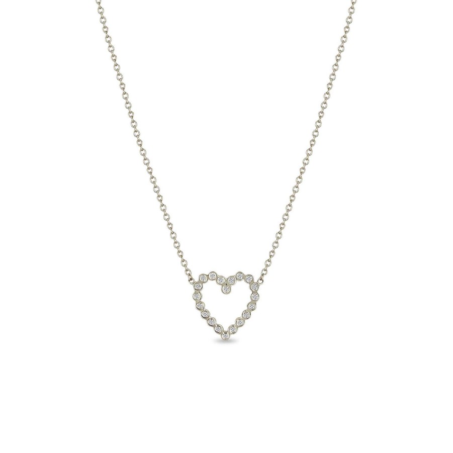 Necklaces Zoe Chicco | Small Bezel Set Open Heart Necklace