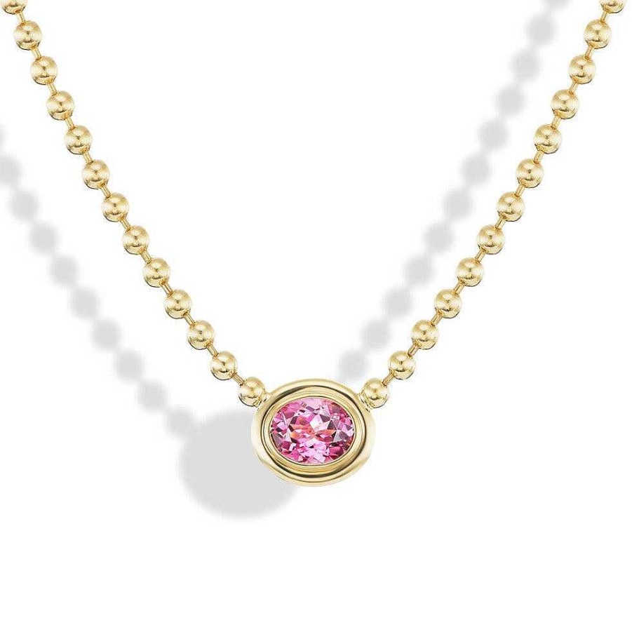 Necklaces Gemella Jewels | Double Bubble Oval Shape Pink Tourmaline Bezel Necklace 18K Yellow Gold