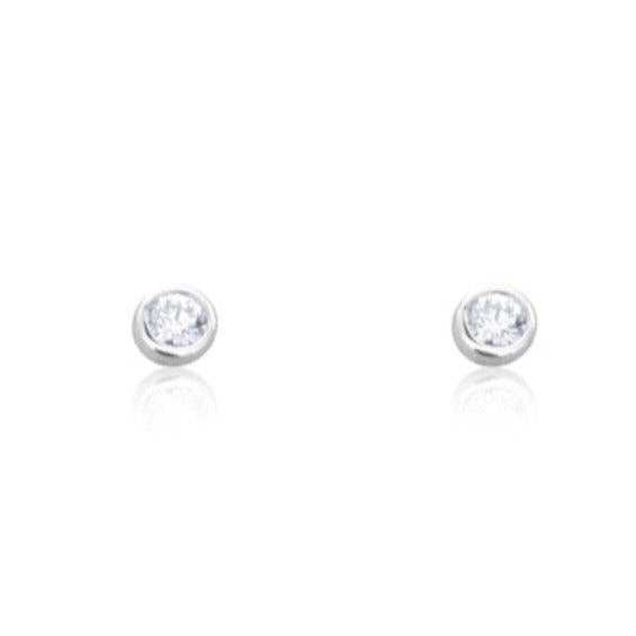 Earrings SG Fine | Bezel Set Round Studs 14K White Gold