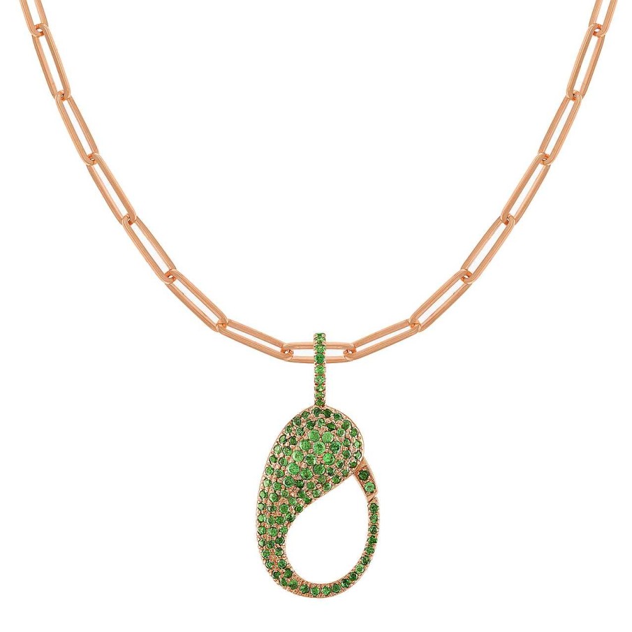 Necklaces SG Fine | Green Tsavorite Pave Lock Charm