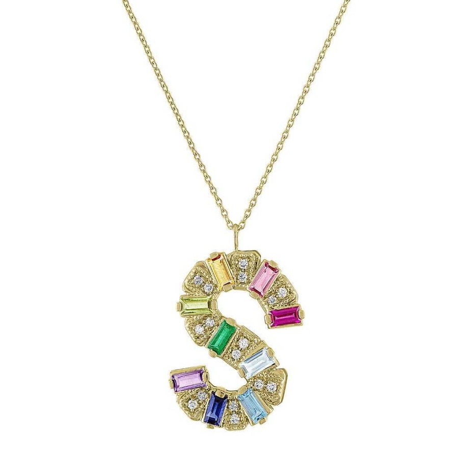 Necklaces My Story Fine Jewelry | Mini Rainbow Initial Necklace