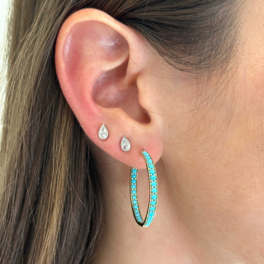 Earrings Jane Taylor | Inside Out Turquoise Hoops 14K Yellow Gold