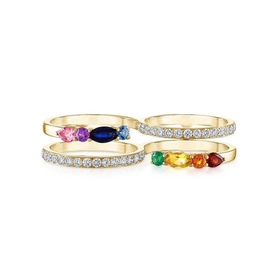 Rings SG Fine | Two Finger Rainbow Gemstone Ring 14K Yellow Gold