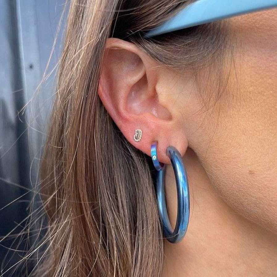 Earrings SG Fine | The Light Blue Tube Electric Hoops® Titanium