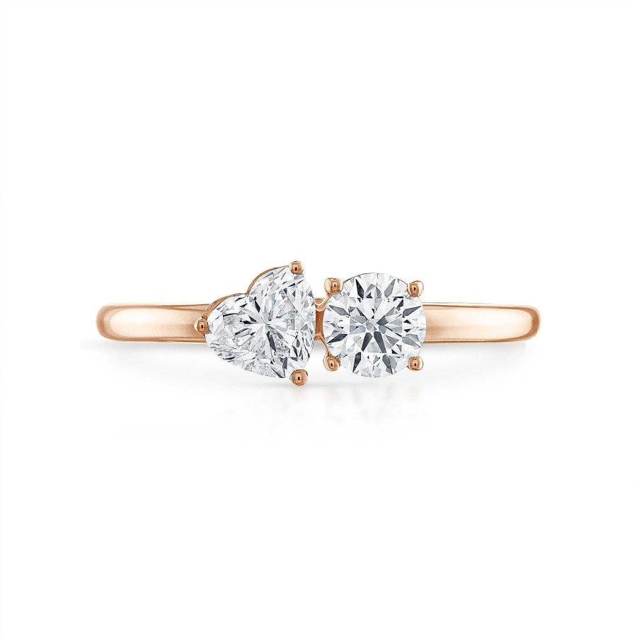 Rings SG Fine | Mini Heart-Round Two Stone Ring 14K Rose Gold