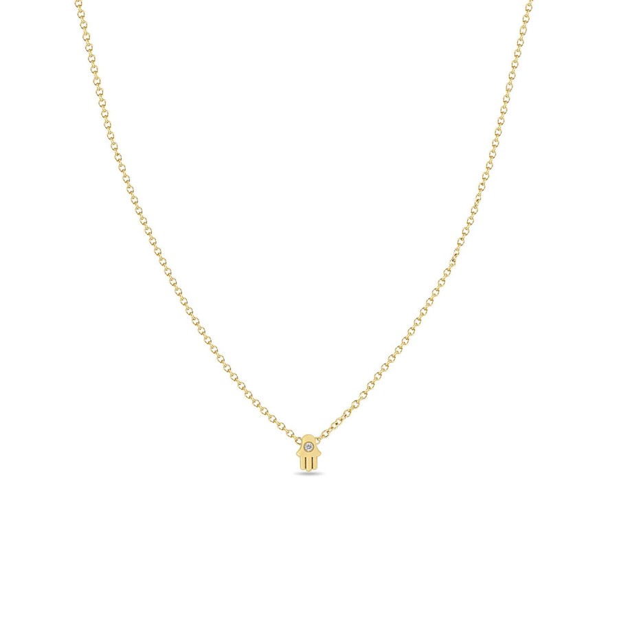 Necklaces Zoe Chicco | Itty Bitty Hamsa Necklace With Single Diamond