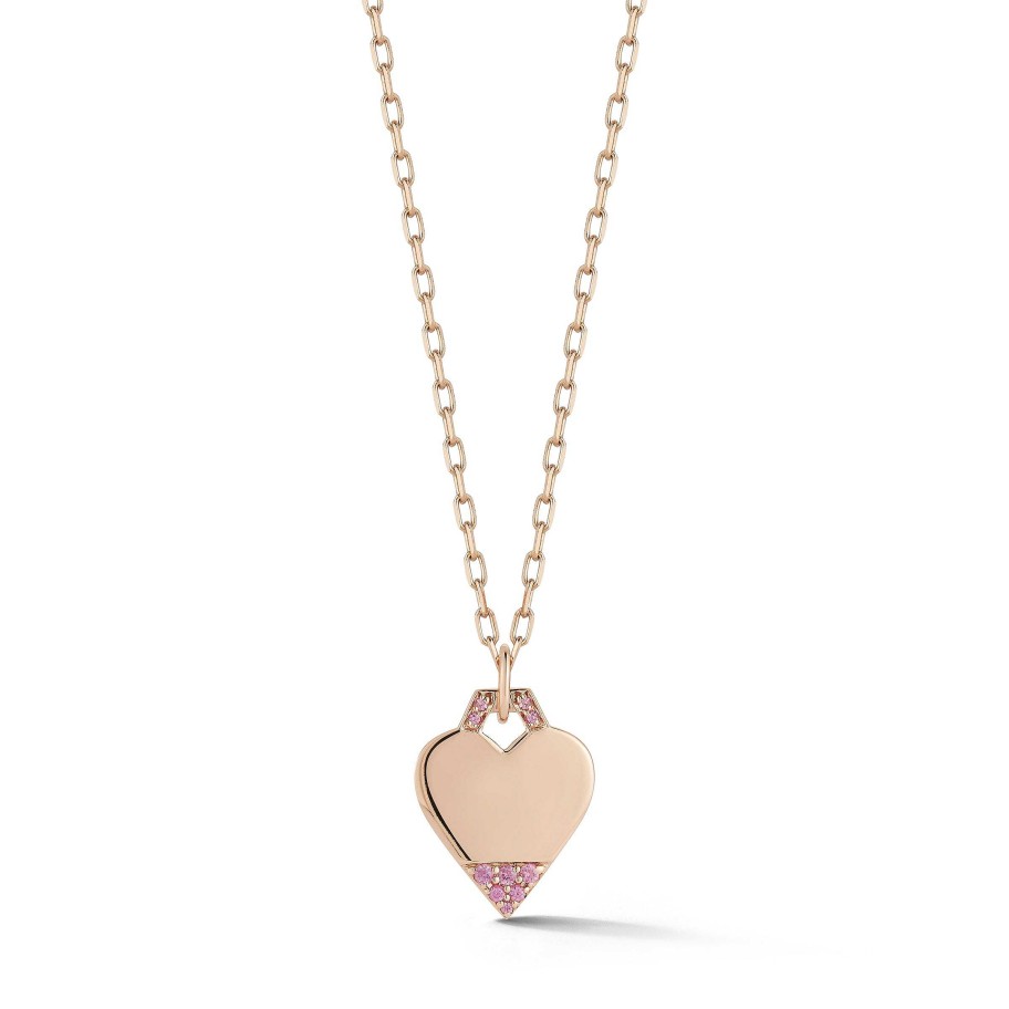 Necklaces Walters Faith | Dora Mini Heart With Partial Pink Sapphires Charm 18K Rose Gold