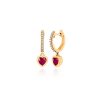 Earrings EF Collection | Diamond Mini Huggie With Gemstone Heart Drop Earring