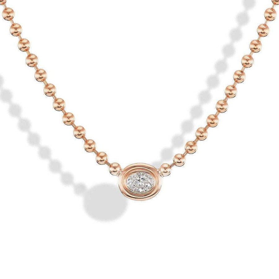 Necklaces Gemella Jewels | Double Bubble Oval Shape Diamond Bezel Necklace 18K Rose Gold