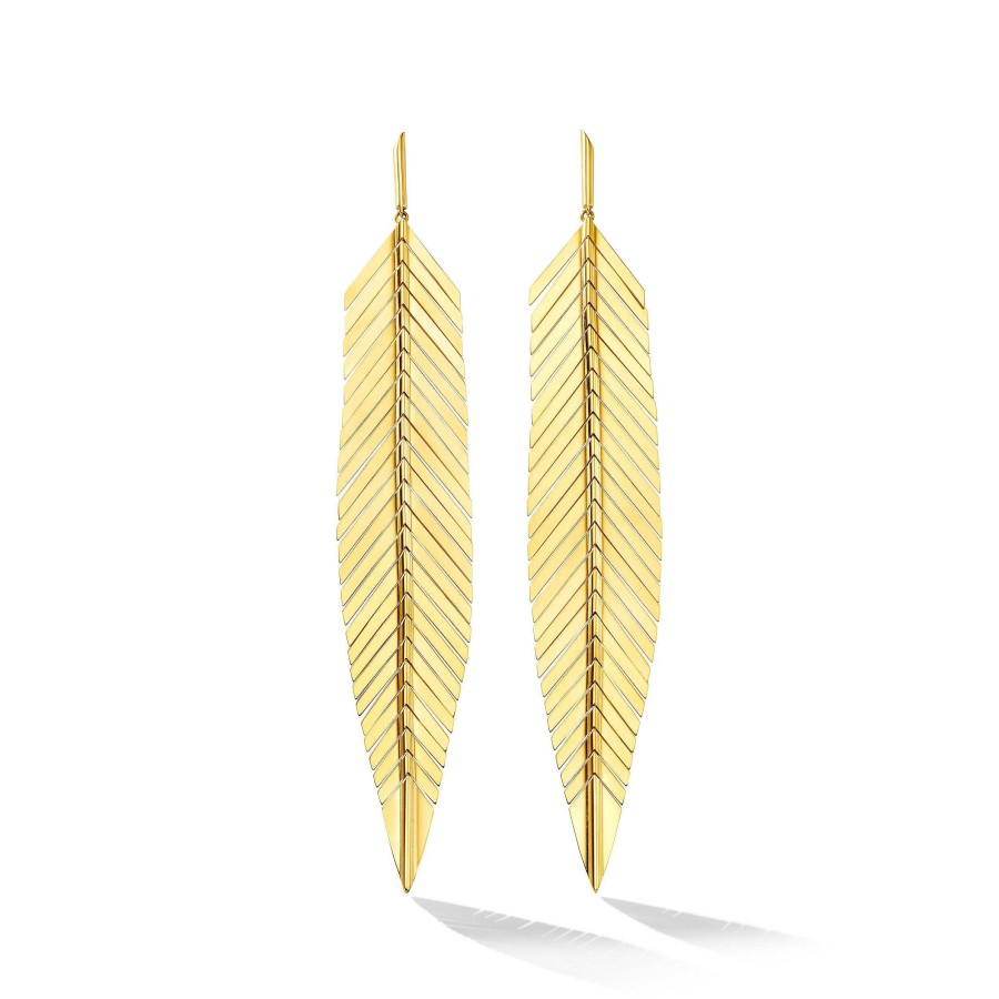 Earrings Cadar | Large Feather Earrings 18K Yellow Gold