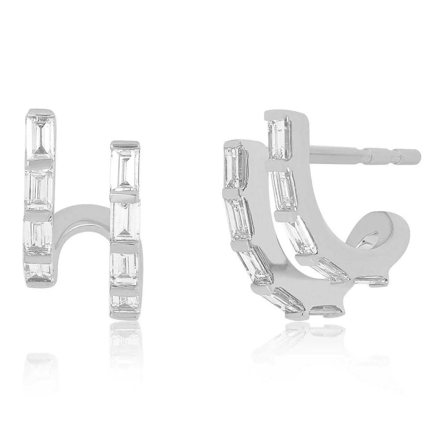 Earrings EF Collection | Double Diamond Baguette Illusion Mini Huggie Earring