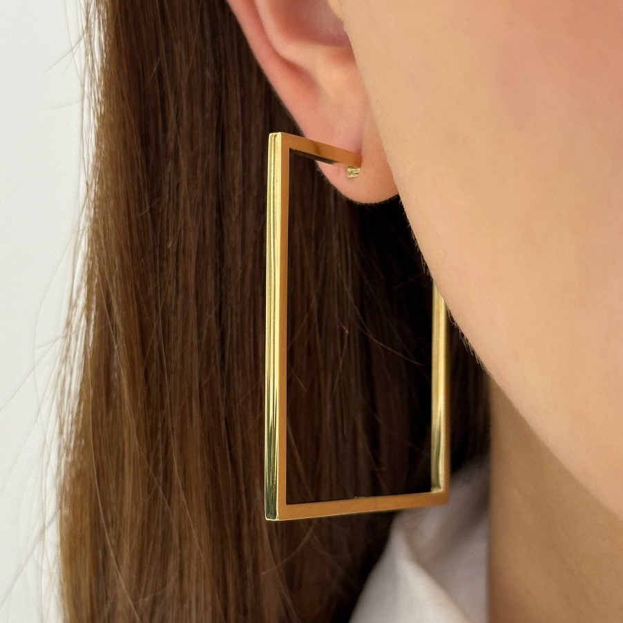 Earrings Cadar | Foundation Large Square Hoops 18K Yellow Gold