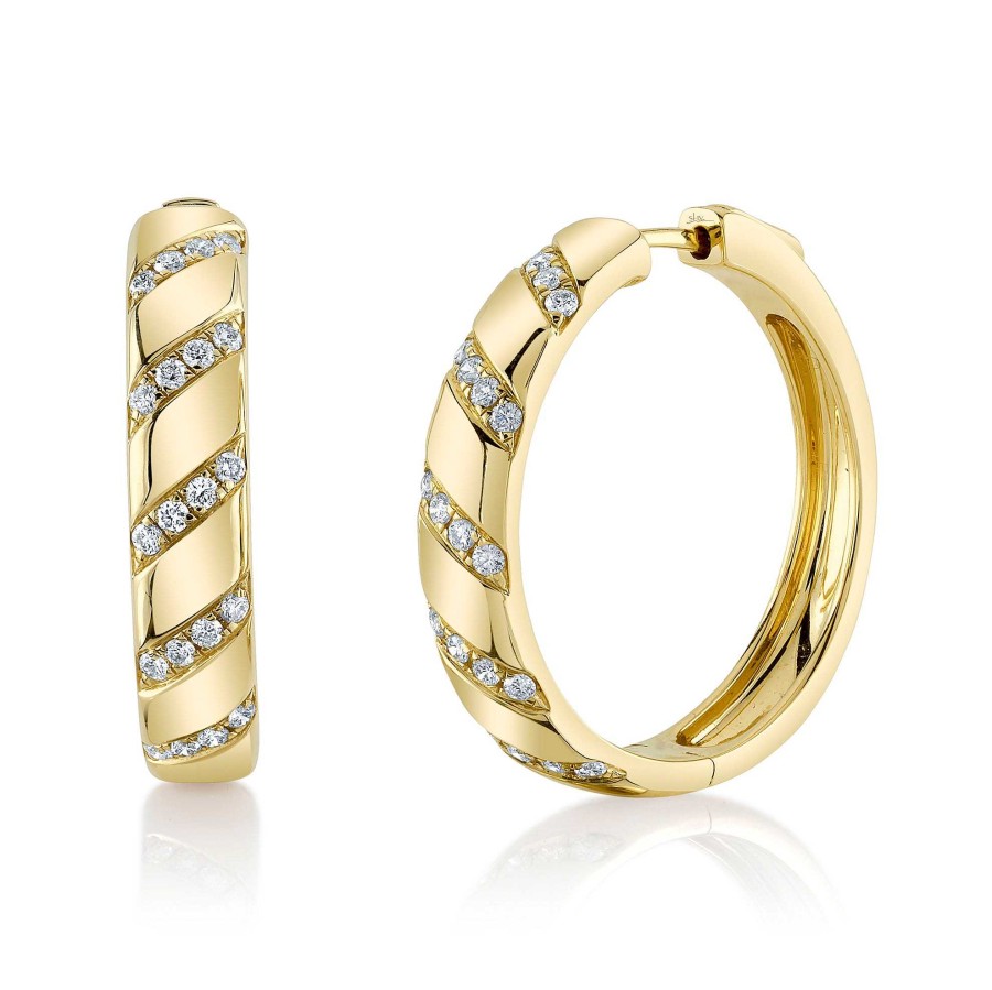 Earrings SG Fine | Gold And Diamond Stripe Hoop