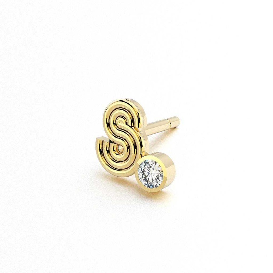 Earrings Alexa Sidaris | Radiant Initial Stud With Birthstone 14K Yellow Gold