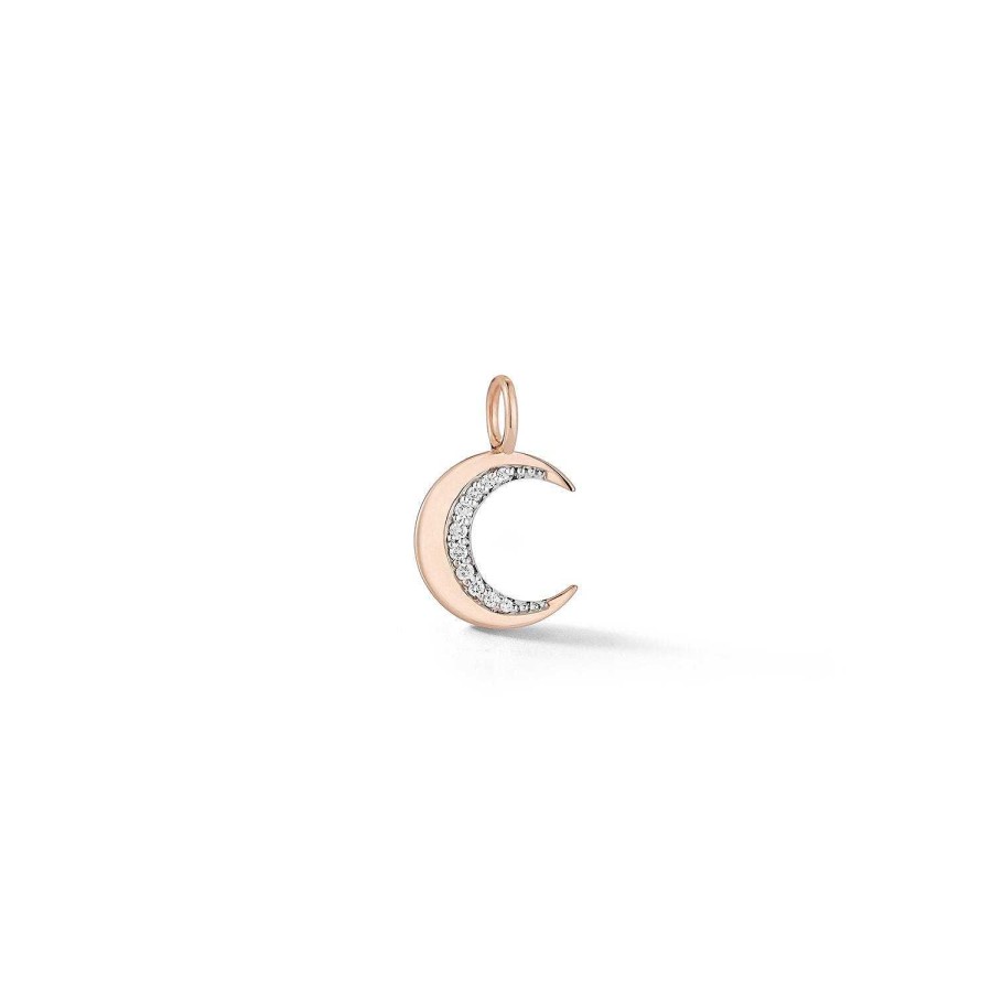 Necklaces Walters Faith | Dora Gold Mini Diamond Crescent Charm Necklace 18K Rose Gold