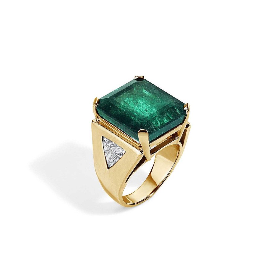 Rings SG Fine | Vintage Emerald Cut Emerald Ring 18K Yellow Gold