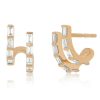 Earrings EF Collection | Double Diamond Baguette Illusion Mini Huggie Earring