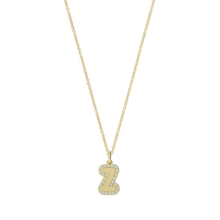 Necklaces Noush Jewelry | Large Bubble Initial Charm With Pave Outline Necklace