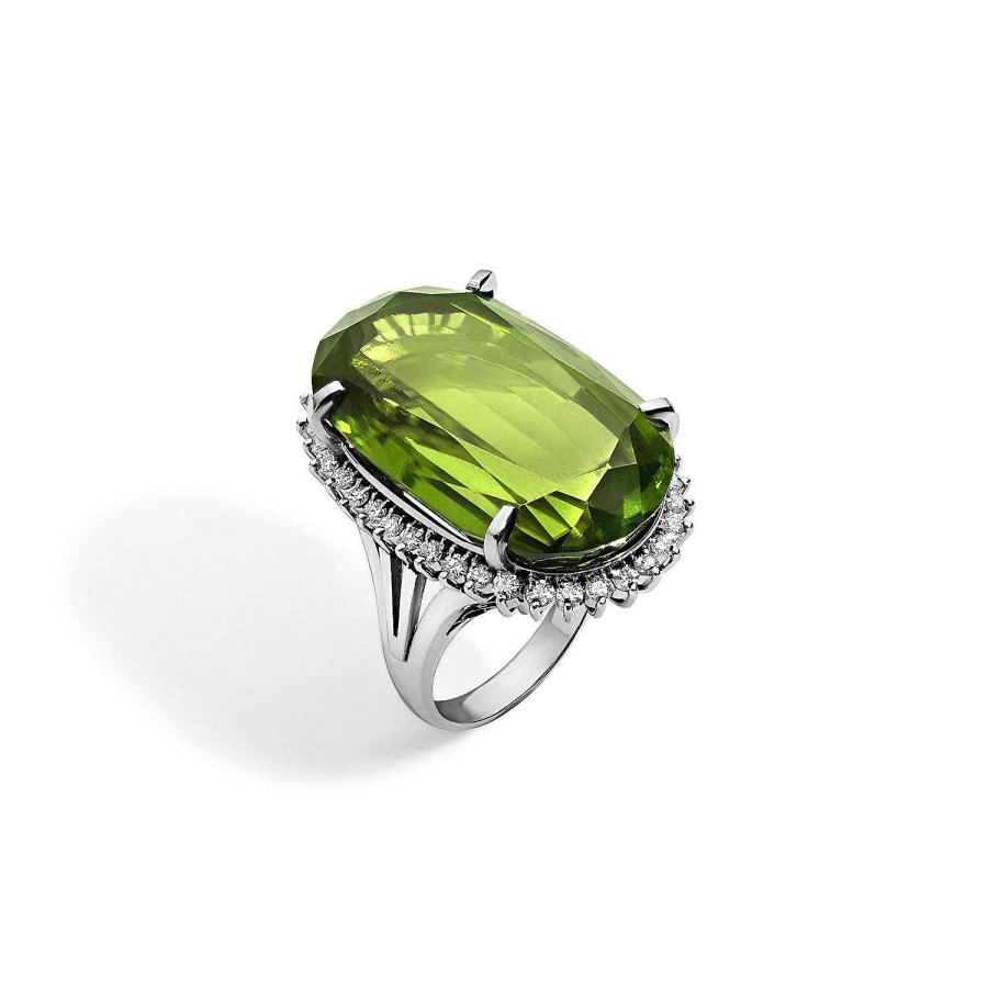 Rings SG Fine | Vintage Oval Shape Peridot Cocktail Ring Platinum