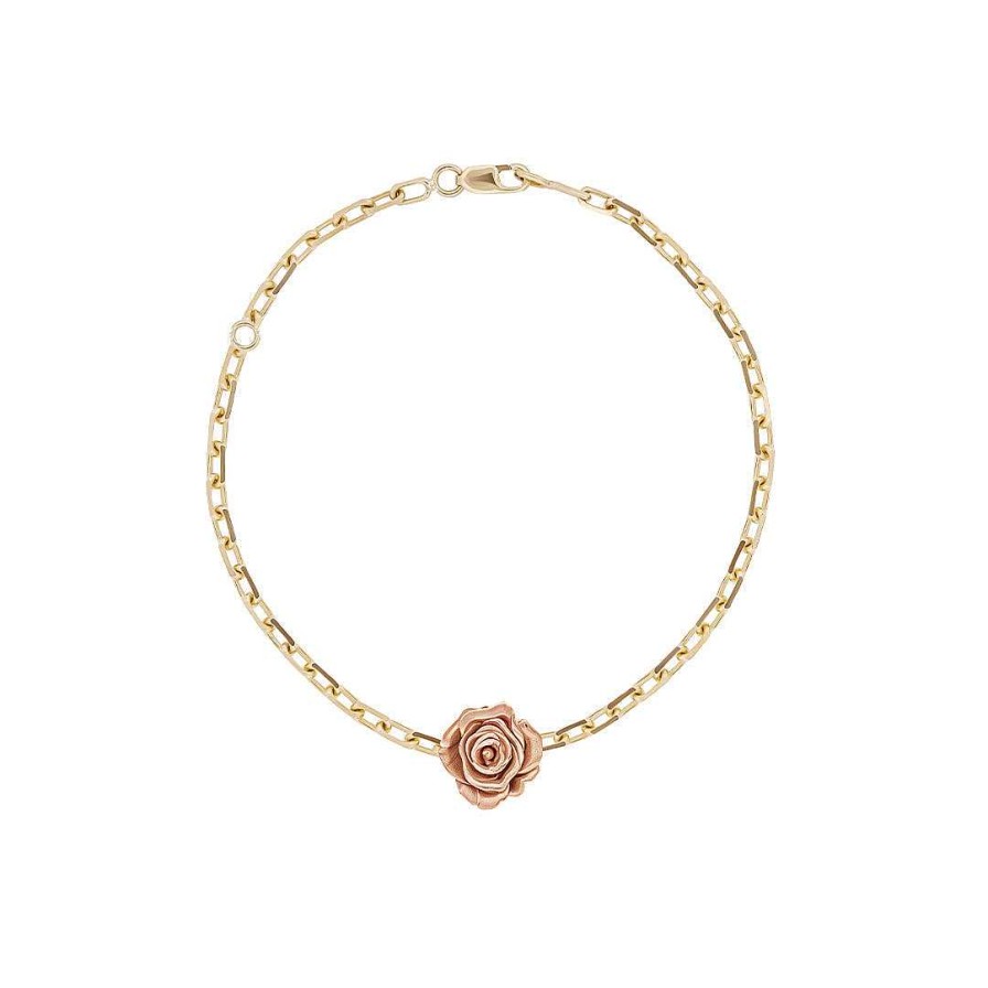 Bracelets Bernard James | Maxi Rosa Single Charm Bracelet 14K Yellow/Rose Gold