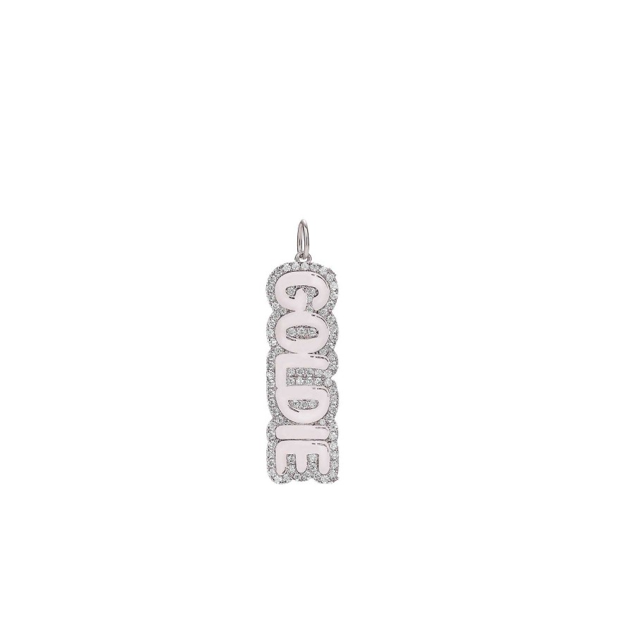 Necklaces Noush Jewelry | Large Bubble Name With Pave Outline Charm