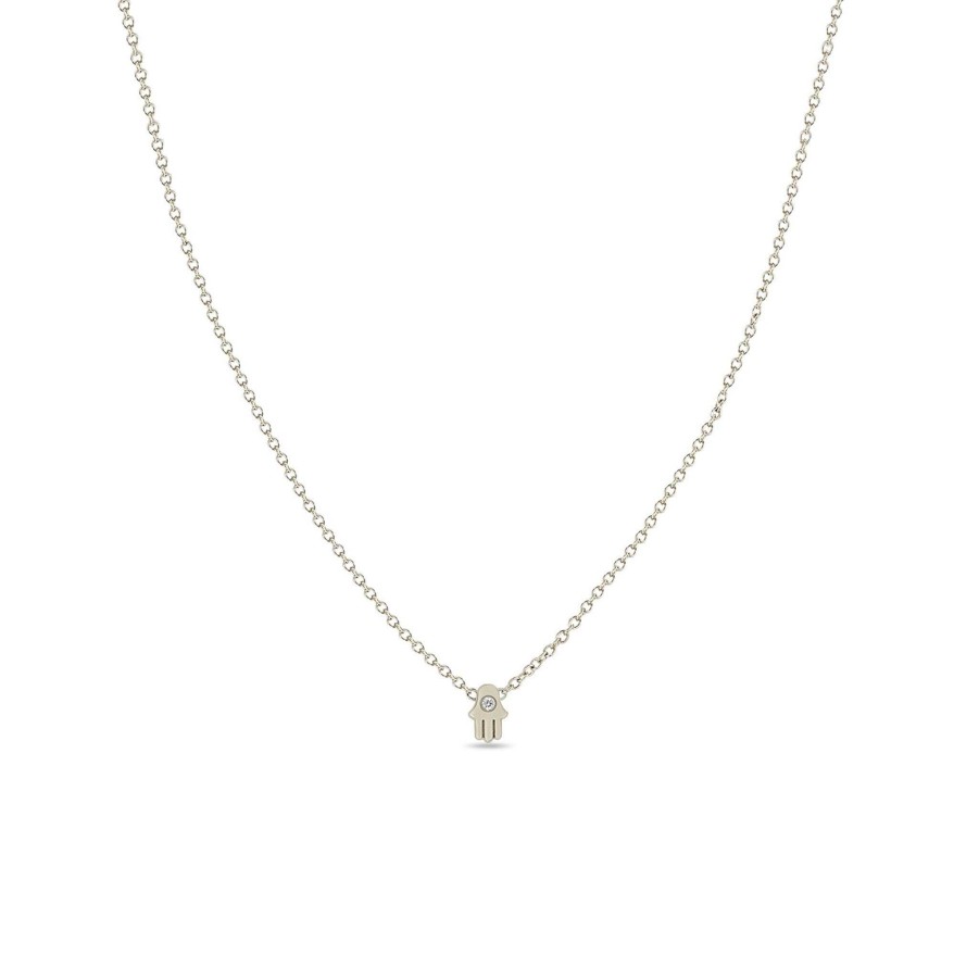 Necklaces Zoe Chicco | Itty Bitty Hamsa Necklace With Single Diamond