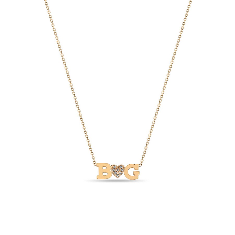 Necklaces Zoe Chicco | Double Letter Necklace With Pave Heart