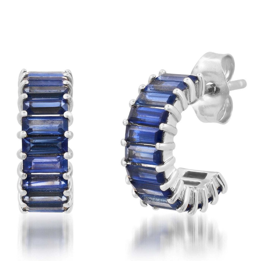 Earrings Eriness | Blue Sapphire Baguette Huggies